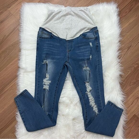 Maternity Skinny Jeans Distressed Full Panel S - Picture 1 of 6